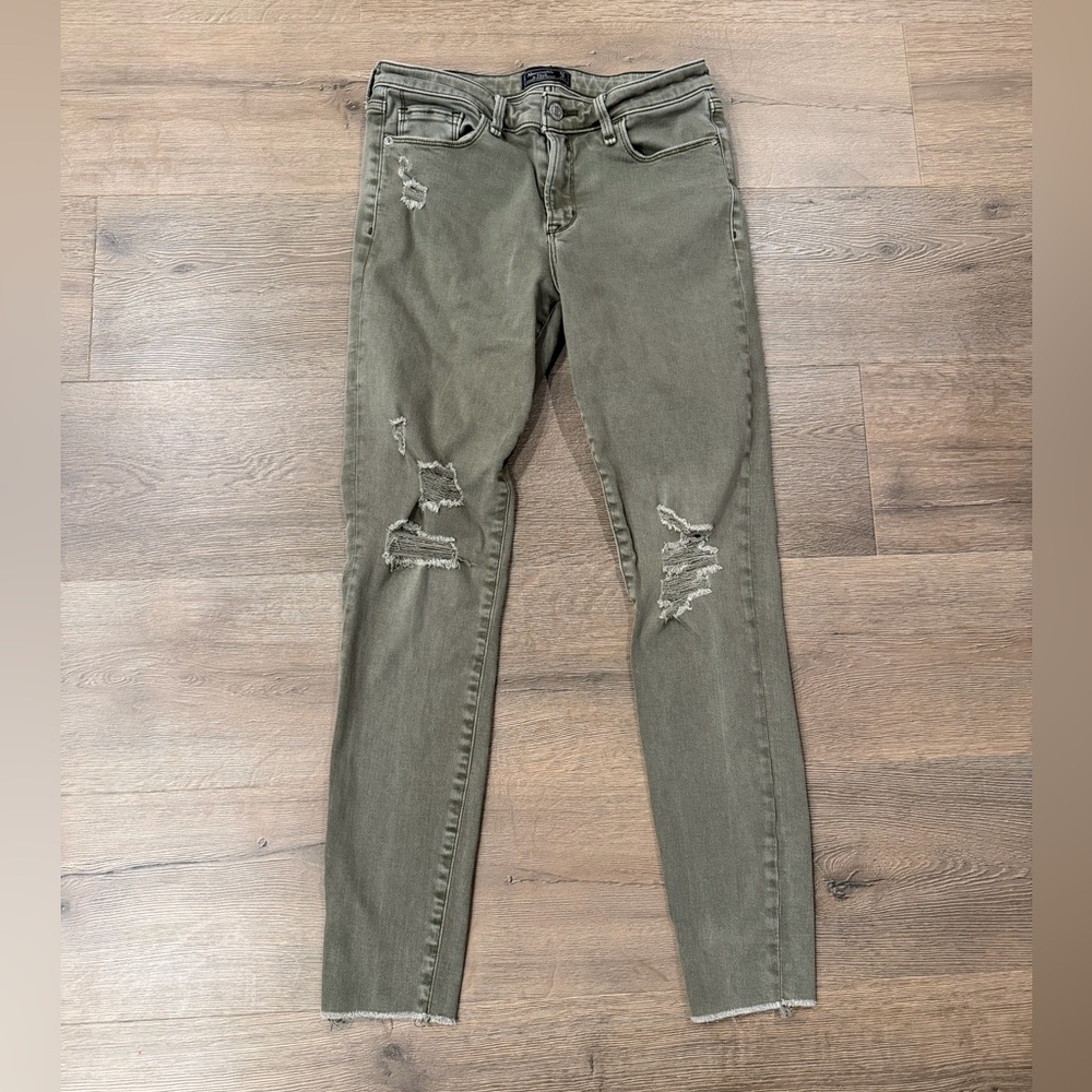 Abercrombie & Fitch Harper Super Skinny Green Distressed Jeans Y2K